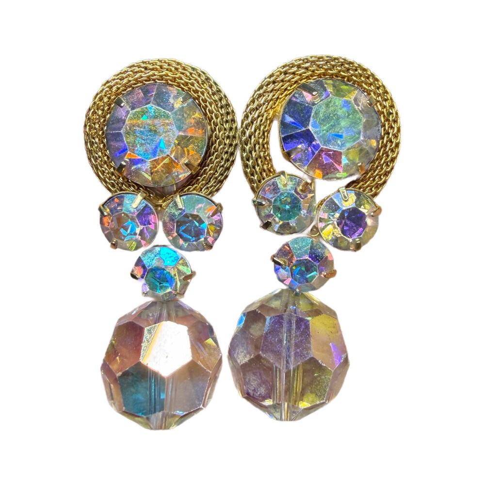 Hattie Carnegie Gold and Crystal Clip-On Earrings